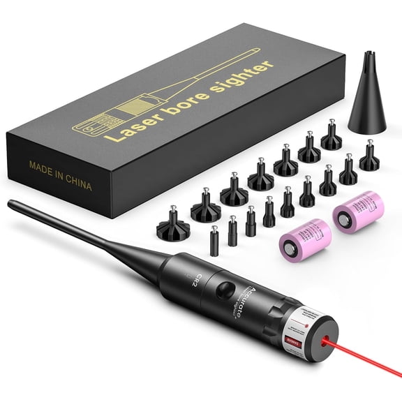 Bore Sight Kit Bright Green or Red Dot BoreSighter with Big Button Switch for .17 to 12GA Caliber