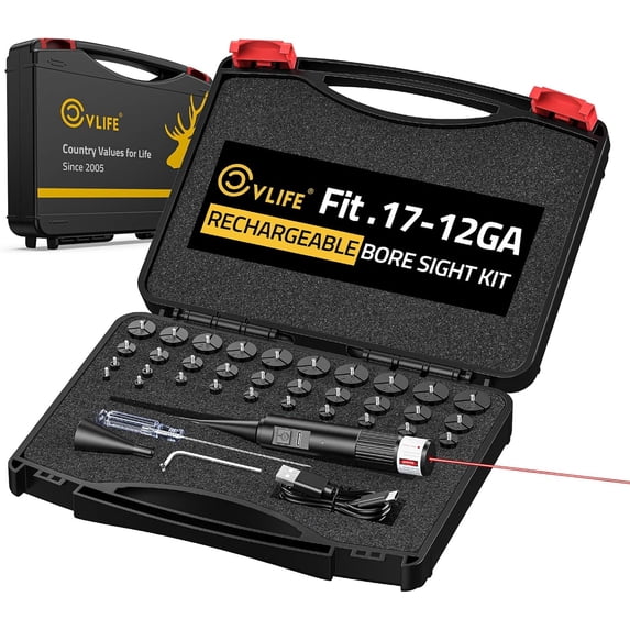 BoreSight Kit with Button Switch and Adapters for .17 to 12GA,Red