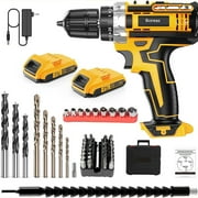 Boreas 21V Cordless Drill, 59Pcs Power Drill Set with 3/8 Inch Keyless Chuck, 25 1 Clutch Electric Drill with Work Light, Max torque 45Nm, 2-Variable Speed & 2 Battery and Fast Charger