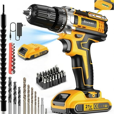 Boreas 21V Cordless Drill Driver, 2000mAh, 398 IN-LB, 1500 RPM, 33 Piece