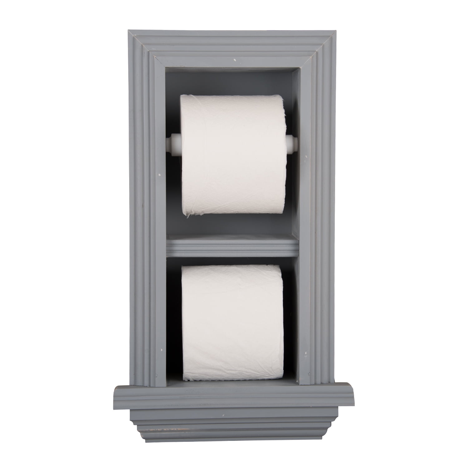 Boreas Recessed Solid Wood Double Toilet Paper Holder 7 x 14.5 - Primed Gray