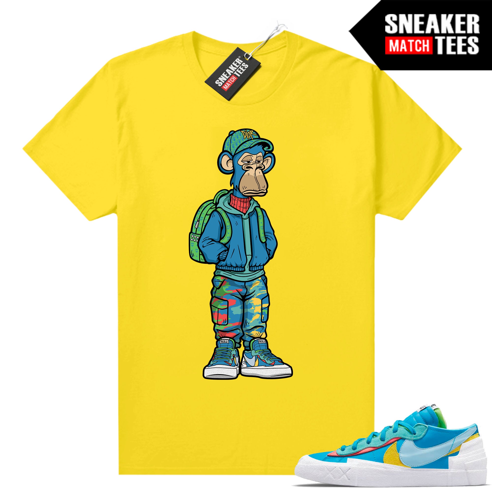 Bored Ape Sneakerhead matching Sacai Blazer Low Neptune shirt Yellow
