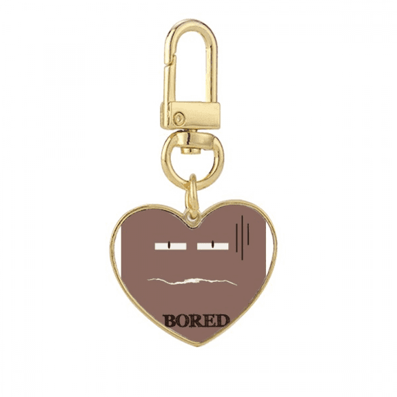 Bored Brown Emotion Stare Shut Gold Heart Keychain Metal Keyring Holder