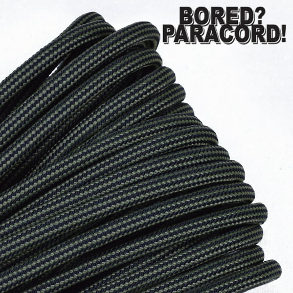 Bored Paracord Brand 550 lb Type III Paracord - Moss with Black Stripes 50 Feet