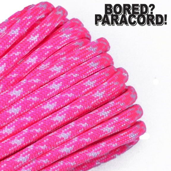 Bored Paracord Brand 550 lb Type III Paracord - Neon Pink and White Camo 50 Feet