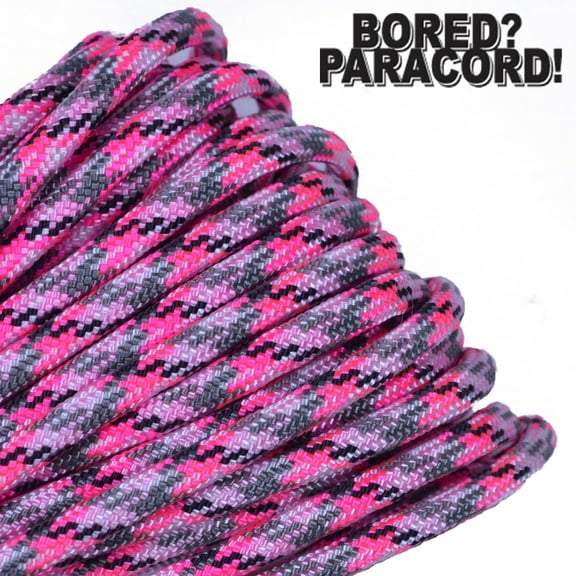Bored Paracord Brand 550 lb Type III Paracord - Pink Camo 50 Feet