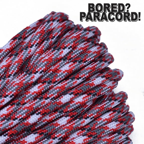 Bored Paracord Brand 550 lb Type III Paracord - Red Camo 50 Feet