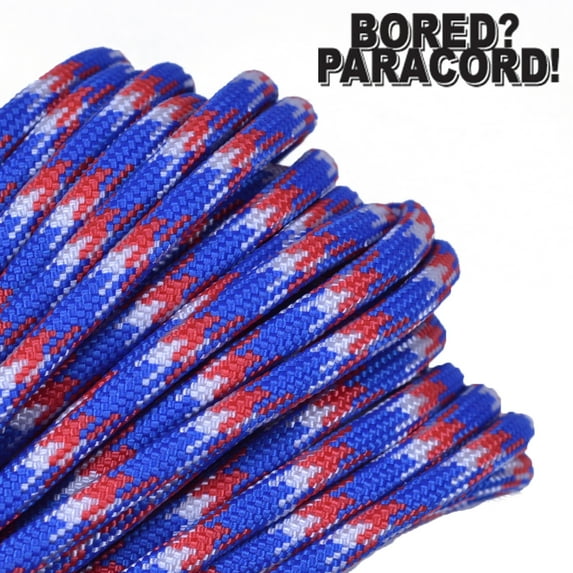 Bored Paracord Brand 550 lb Type III Paracord - Red White Blue Camo 50 Feet