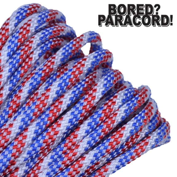 Bored Paracord Brand 550 lb Type III Paracord - Red White Blue Stripes 10 Feet