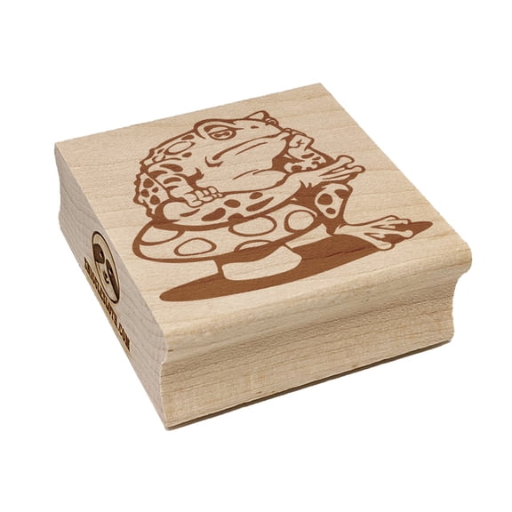 Bored Toad Frog on Toadstool Mushroom Square Rubber Stamp Stamping Scrapbooking Crafting - Medium 1.75in