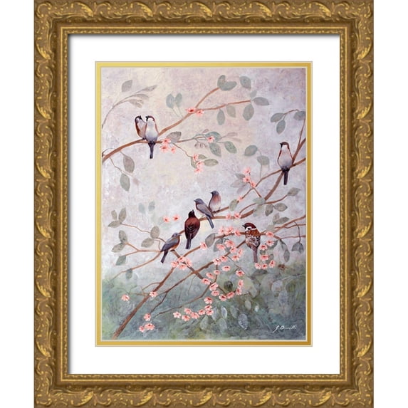 Borelli, Guido 12x14 Gold Ornate Wood Framed with Double Matting Museum Art Print Titled - Decorazione con altri 8 uccelli