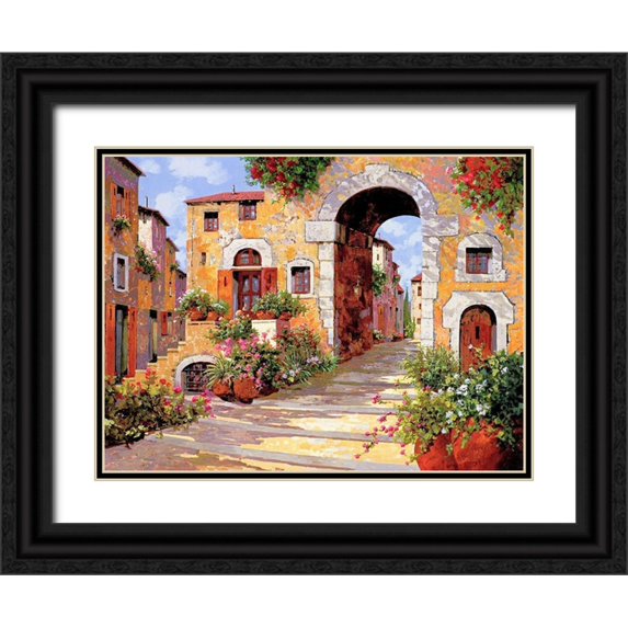Borelli, Guido 14x12 Black Ornate Wood Framed with Double Matting Museum Art Print Titled - Lentrata al Borgo