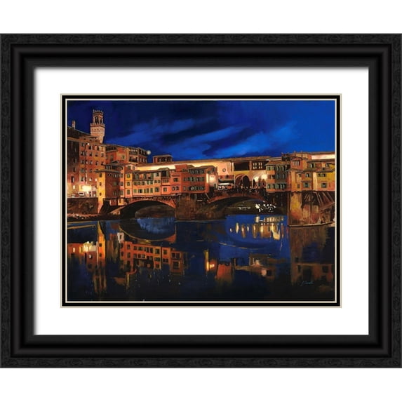 Borelli, Guido 14x12 Black Ornate Wood Framed with Double Matting Museum Art Print Titled - Notturno Fiorentino