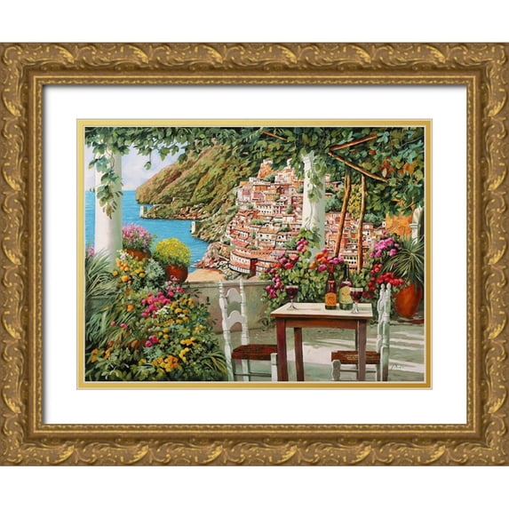 Borelli, Guido 14x12 Gold Ornate Wood Framed with Double Matting Museum Art Print Titled - Positano dalla terrazza