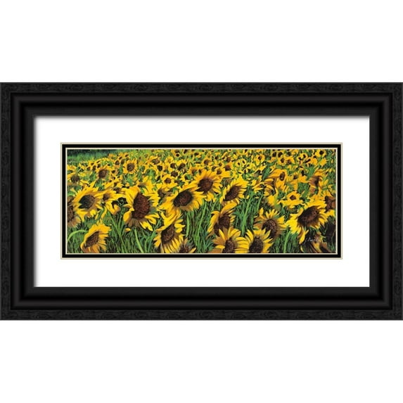 Borelli, Guido 14x8 Black Ornate Wood Framed with Double Matting Museum Art Print Titled - Girasoli Gialli II