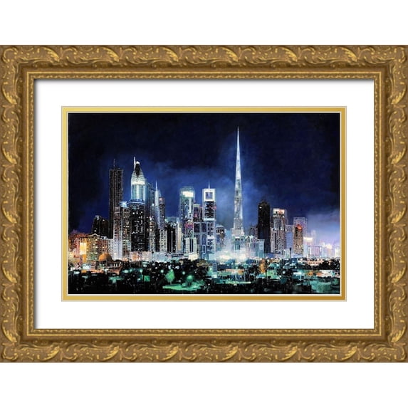 Borelli, Guido 18x13 Gold Ornate Wood Framed with Double Matting Museum Art Print Titled - Night in Dubai City