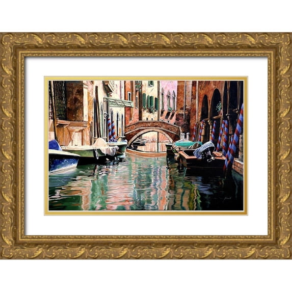 Borelli, Guido 18x13 Gold Ornate Wood Framed with Double Matting Museum Art Print Titled - le Barche e i Pali Colorati