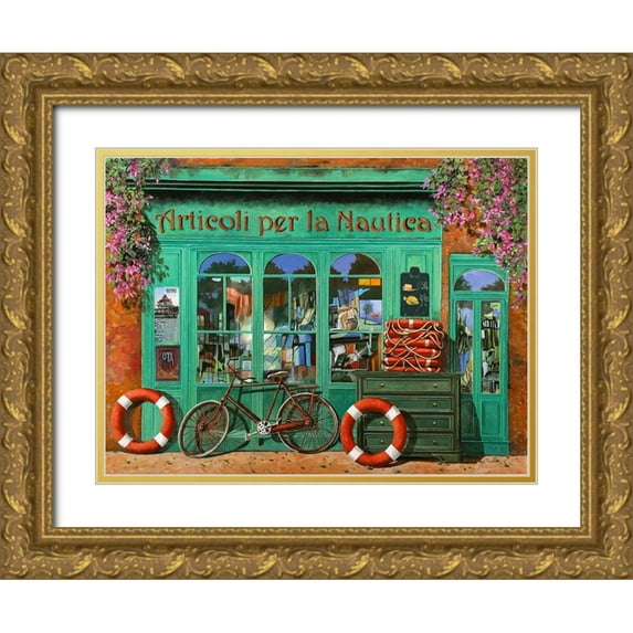 Borelli, Guido 18x15 Gold Ornate Wood Framed with Double Matting Museum Art Print Titled - La Bicicletta Rossa (The Red Bicycle)