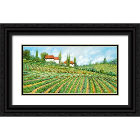 Borelli, Guido 24x14 Black Ornate Wood Framed with Double Matting Museum Art Print Titled - tre case nella vigna