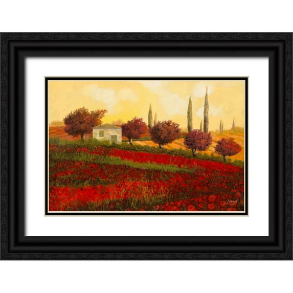 Borelli, Guido 32x23 Black Ornate Wood Framed with Double Matting Museum Art Print Titled - Papaveri Toscana II