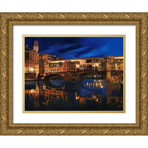 Borelli, Guido 32x25 Gold Ornate Wood Framed with Double Matting Museum Art Print Titled - Notturno Fiorentino
