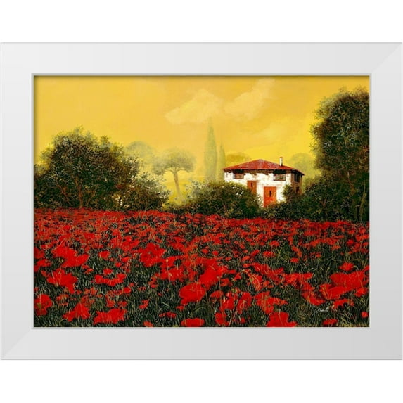 Borelli, Guido 32x25 White Modern Wood Framed Museum Art Print Titled - La Casa e I Papaveri