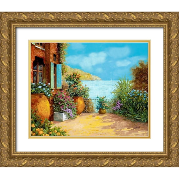 Borelli, Guido 32x26 Gold Ornate Wood Framed with Double Matting Museum Art Print Titled - Otri sulla Terrazza