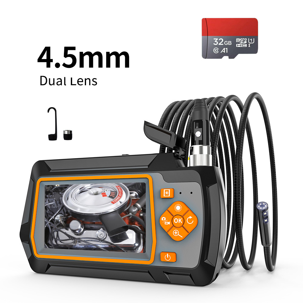 Borescope Camera 1080P 4.5/5.5mm Dual Lens with 4.3'' IPS Screen Wide Viewing Angle Video Snake Inspection Camera With 32GB Card ,Various Applicable
