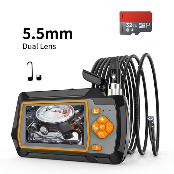 Borescope Camera 1080P 4.5/5.5mm Dual Lens with 4.3'' IPS Screen Wide Viewing Angle Video Snake Inspection Camera With 32GB Card ,Various Applicable