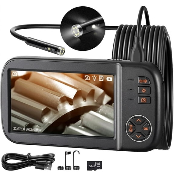 Borescope Camera, Triple Lens Endoscope Camera with Light, 4.5" Screen 1080P Inspection Camera with 10 LED Light, IP67 Waterproof Drain Snake Camera for Auto, Plumbing (16.5FT Cable, 32GB Card)