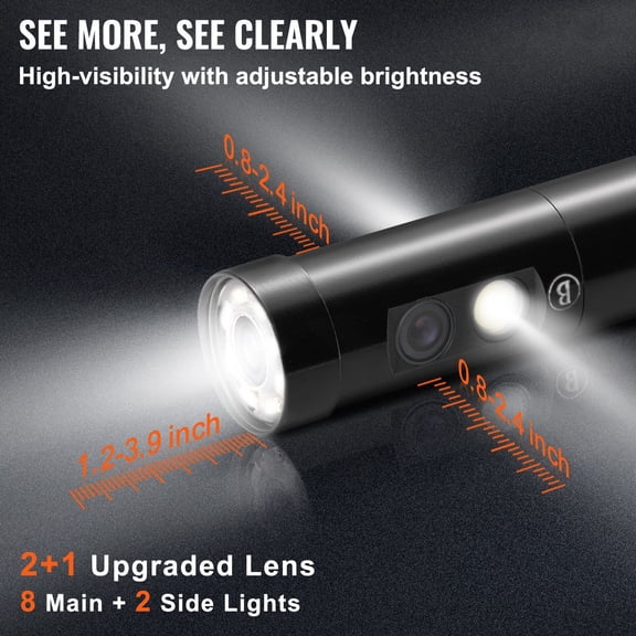 Triple Lens Borescope Camera, 4.5" Screen 1080P Endoscope Inspection Camera with 16.5FT Semi-Rigid Cable, 10 LED Lights, IP67 Waterproof 8mm Lens and 32GB Card for Auto, Plumbing and HVAC