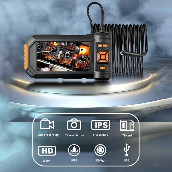 Borescope Endoscope Camera With Light, HD 1080P Borescope With 5'' LCD Screen 8 Adjustable LED Lights Bracket, Single-Lens Inspection Camera With 16.4ft  Cord, Black
