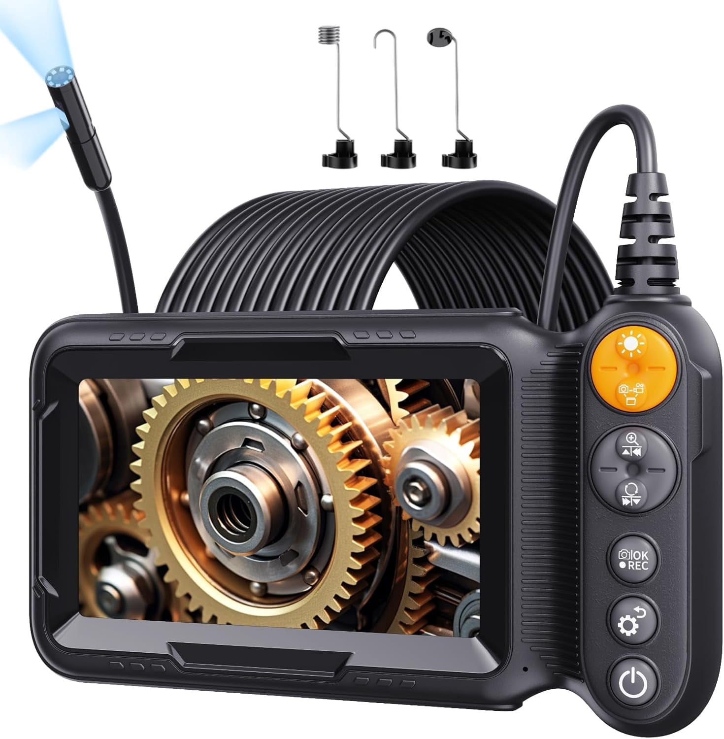 Borescope Endoscope Camera with Light, IP67 Waterproof Endoscope with 5" Screen, 1080P HD Inspection Camera, Borescope Camera with Light, 16.5ft Flexible Endoscope Camera, Gadgets for Men