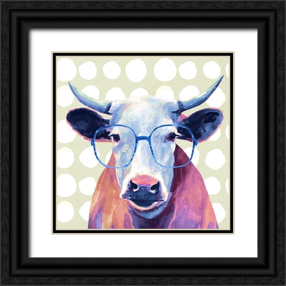Borges, Victoria 12x12 Black Ornate Wood Framed with Double Matting Museum Art Print Titled - Bespectacled Bovine II