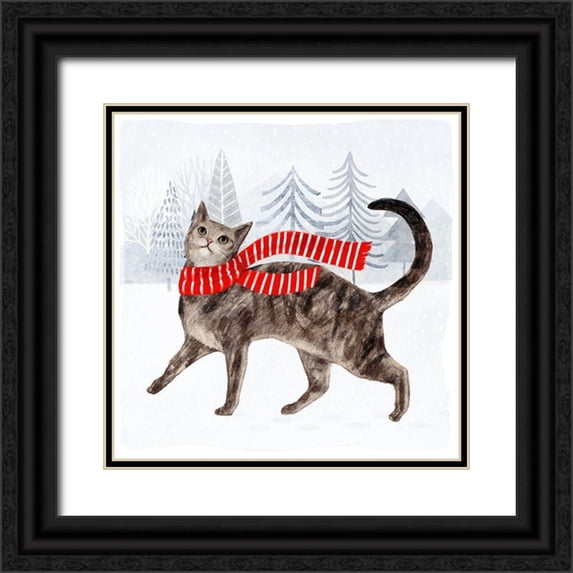 Borges, Victoria 12x12 Black Ornate Wood Framed with Double Matting Museum Art Print Titled - Christmas Cats and Dogs I