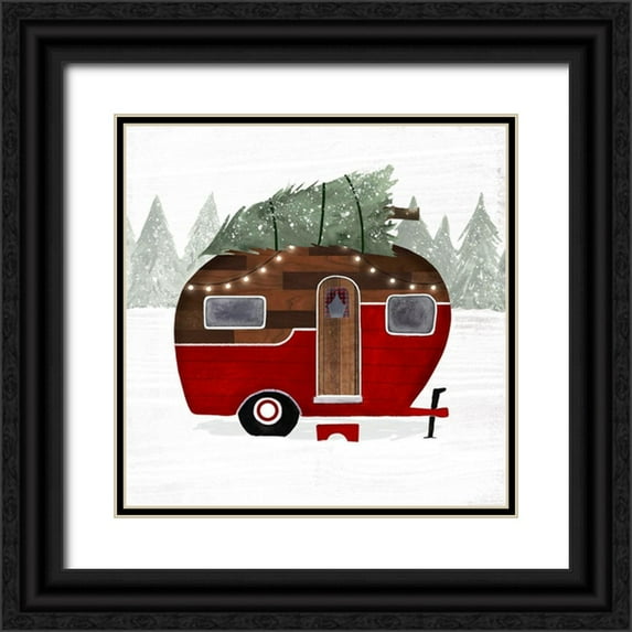 Borges, Victoria 12x12 Black Ornate Wood Framed with Double Matting Museum Art Print Titled - Yuletide Camper I