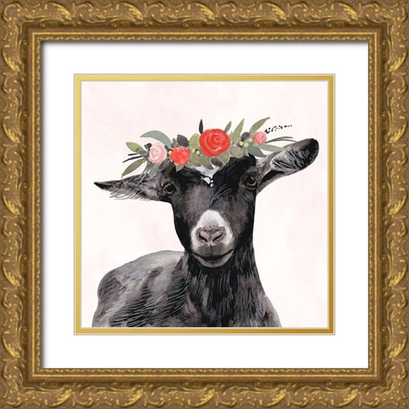 Borges, Victoria 12x12 Gold Ornate Wood Framed with Double Matting Museum Art Print Titled - Garden Goat III