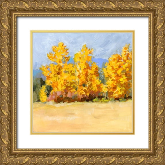 Borges, Victoria 12x12 Gold Ornate Wood Framed with Double Matting Museum Art Print Titled - Golden Aspen Trees I