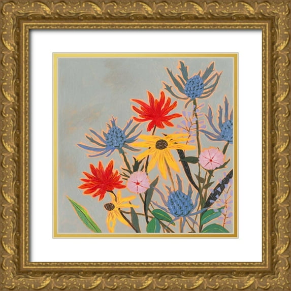 Borges, Victoria 12x12 Gold Ornate Wood Framed with Double Matting Museum Art Print Titled - Thistle Bouquet I