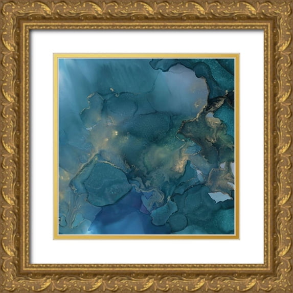 Borges, Victoria 15x15 Gold Ornate Wood Framed with Double Matting Museum Art Print Titled - Aquamarine Drift I