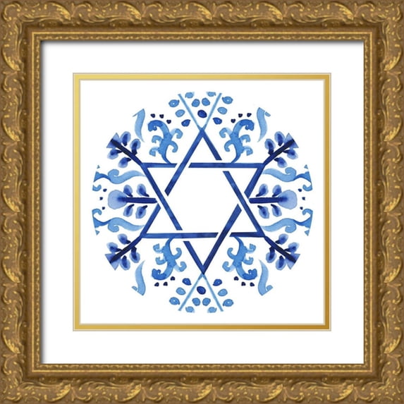 Borges, Victoria 15x15 Gold Ornate Wood Framed with Double Matting Museum Art Print Titled - Indigo Hanukkah Collection C
