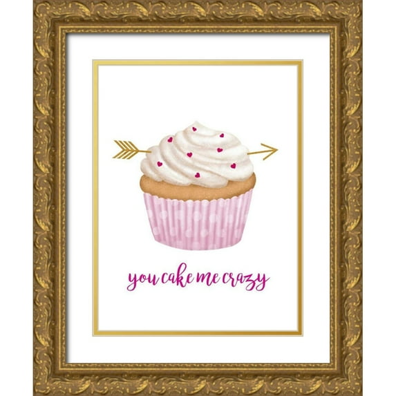Borges, Victoria 15x18 Gold Ornate Wood Framed with Double Matting Museum Art Print Titled - Valentines Cupcake I