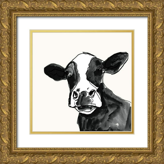 Borges, Victoria 20x20 Gold Ornate Wood Framed with Double Matting Museum Art Print Titled - Cow Contour I
