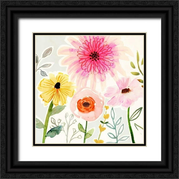 Borges, Victoria 26x26 Black Ornate Wood Framed with Double Matting Museum Art Print Titled - Floral Pop II