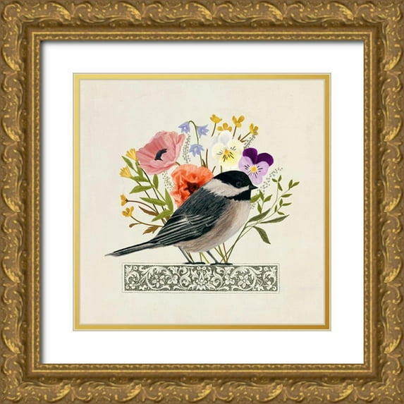 Borges, Victoria 26x26 Gold Ornate Wood Framed with Double Matting Museum Art Print Titled - Avian Collage II