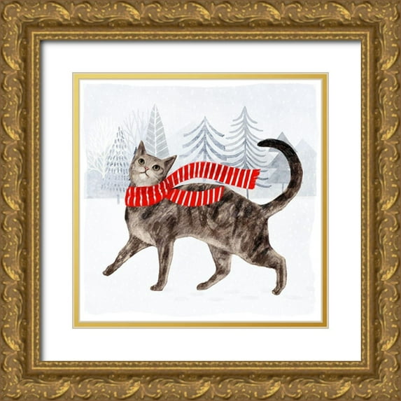 Borges, Victoria 26x26 Gold Ornate Wood Framed with Double Matting Museum Art Print Titled - Christmas Cats and Dogs I