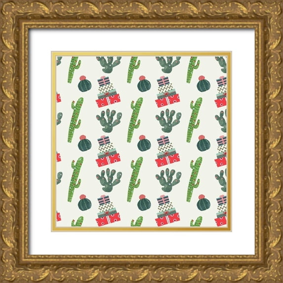 Borges, Victoria 26x26 Gold Ornate Wood Framed with Double Matting Museum Art Print Titled - Holiday Llama Collection H