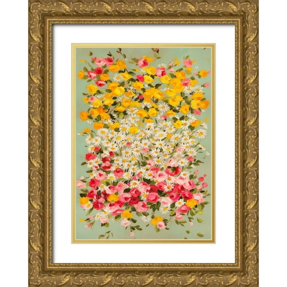 Borgese, Anna 11x14 Gold Ornate Wood Framed with Double Matting Museum Art Print Titled - Festone di Fiori (azure)
