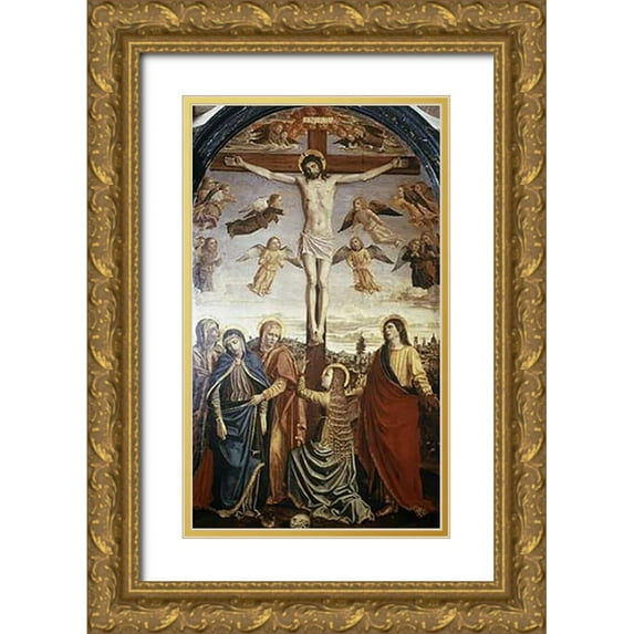 Borgognone, Ambrigo 12x18 Gold Ornate Wood Framed with Double Matting Museum Art Print Titled - Crucifixion