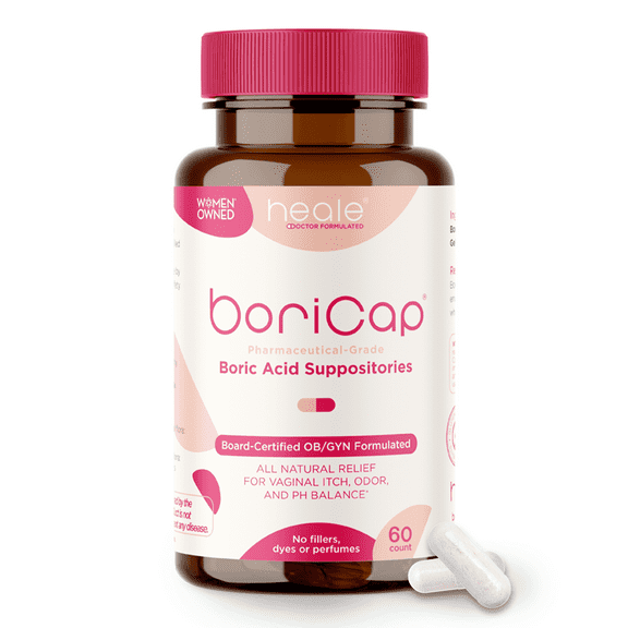 Heale BoriCap Boric Acid Suppositories for feminine odor, health, 600mg, 60 Count